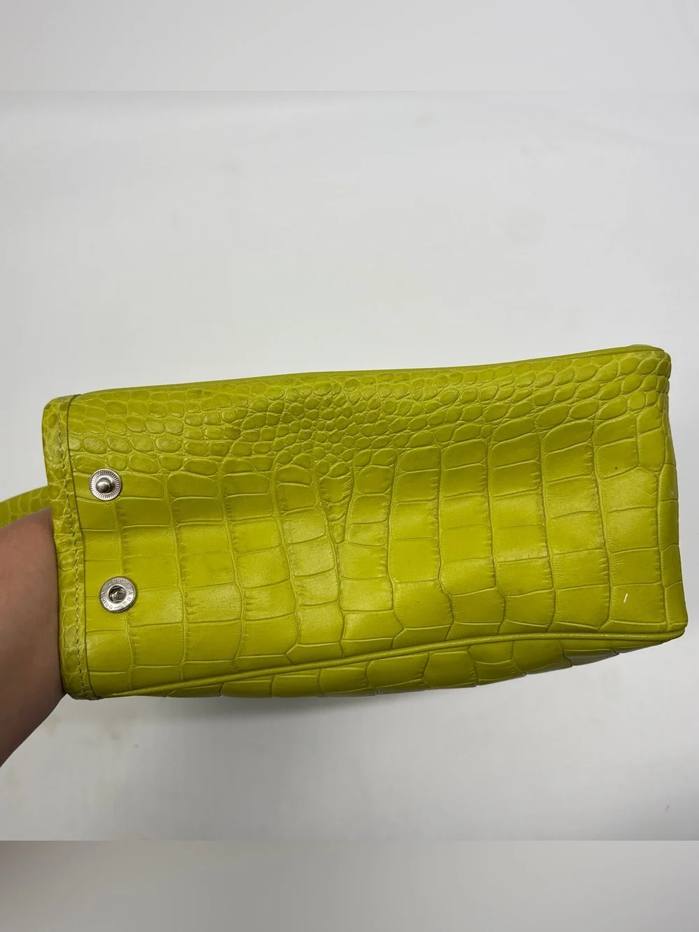 Longchamp Green Croc Embossed Roseau Bag